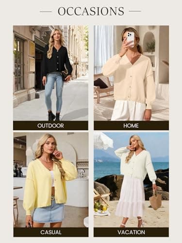 FireSwan Cardigan Sweater for Women Long Lantern Sleeve Oversized Knit Outfits Lightweight Trendy Spring Tops 2026 Black S - Thumbnail 6