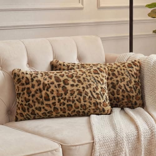 PRRPRR Cheetah/Leopard Throw Pillow Covers, Home Decor Lumbar Cushion Cover for Bedroom Living Room Couch Bed, 12" W × 20" L, Hidden Zipper,Set of 2 - Thumbnail 3
