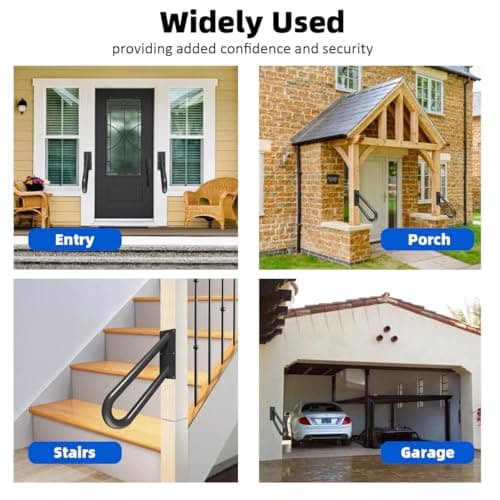 Hand Rails for Outdoor Steps Stair Railing Indoor Rail Metal Heavy Duty Non-Slip 1-3 Step Wall Mount Grab Bars U-Shape Safety Handle Garage Porch Courtyard Doorways 16 INCH Garden - Thumbnail 4