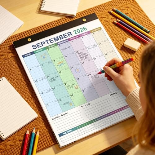ANYZONE Desk Calendar 2026-2027, 18 Months Calendar from Jan. 2026 to Jun. 2027, 11" x 14" Desktop/Wall Monthly Calendar with Corner Protectors, Ample Space & Habit Tracker for Home School Office - Thumbnail 6