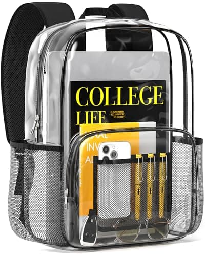 HOTOR Clear Backpack - Multi-Pocket Bookbag, Cold-Resistant PVC Waterproof Work Bag & College Backpack with Padded Shoulder Straps for Travel, Festival, 16.0" x 12.0" x 7.0", Black - Image 1