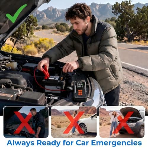 Jump Starter with Air Compressor 160PSI, 12V Car Battery Jumper Starter Portable (8.0L Gas/6.0L Diesel), Car Battery Charger Jump Box Cables with Auto-Shutoff Tire Inflator and LED Light, Black - Thumbnail 6
