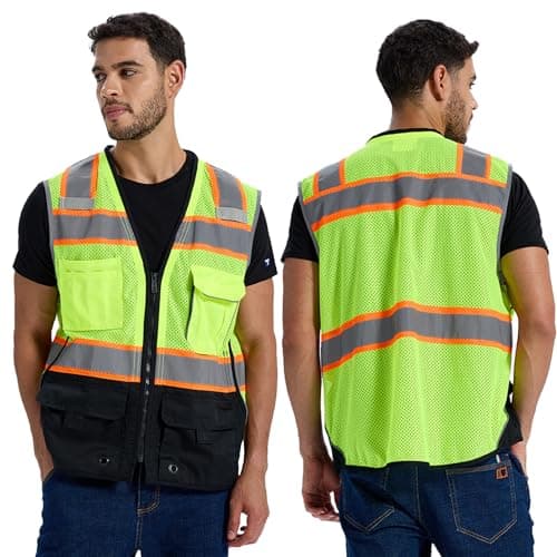 SRsafety High Visibility Vest, Security Vest with 9 Pockets,Mesh Safety Vest for Construction Workers Sanitation Workers - Image 1