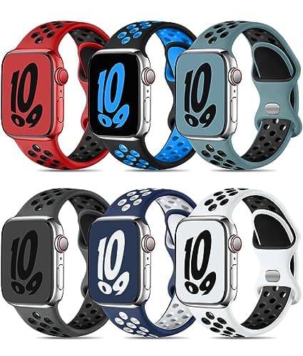 Keponew Sport Bands Compatible with Apple Watch Bands for Men Women 49mm 46mm 45mm 44mm 42mm 41mm 40mm 38mm,6 Pack Sport Breathable Soft Silicone Strap for iWatch Bands Ultra2 3/1 SE Series 11 10 9-1 - Image 1
