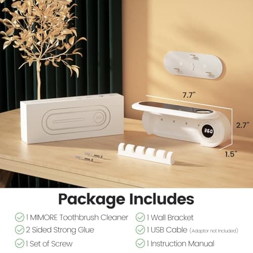 MIMORE Toothbrush Holder, 5 Toothbrush Slots & Timer Function, Cordless Wall Mounted Toothbrush Holders for Bathrooms - Thumbnail 6