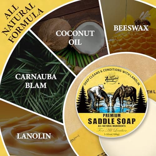 Awaydol Saddle Soap for Leather 3.52oz,3-in-1 Leather Cleaner & Conditioner to Soften,Protect Leathercraft with Horsehair Brush & Cloth,Leather Soap for Car Interior,Couch,Shoe,Purse,Boot,Bag & Saddle - Thumbnail 3