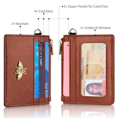 SEAVILIA Card Holder Keychain Wallet for Women with ID Window RFID Coin Purse Bee Gifts Slim Minimalist Small Wallet - Thumbnail 2