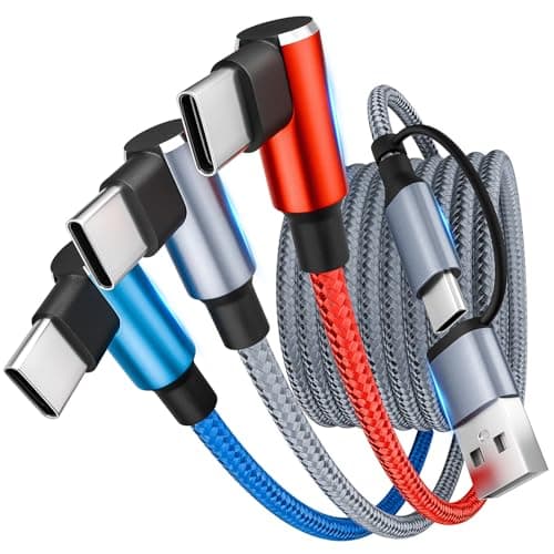 MPATIBY USB A/C to USB C Right Angle Cable, 90 Degree Type-C Braided Charging Cord 5FT, 3 in 2 USB C Charging Cable,Universal Phone Charger Cord with 3 Type-C Port for iPhone17/16 Android Phones Pad - Image 1