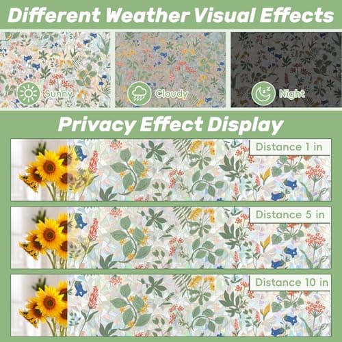 Tymina Window Privacy Film, Stained Glass Window Film Decorative Window Clings, Sun Blocking Stickers UV Heat Blocking Rainbow Window Film for Glass Doors, Bedroom Windows (Apricot&Blue, 17.7"×78.7") - Thumbnail 6