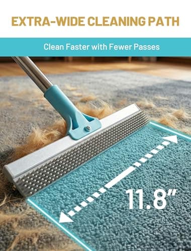 Carpet Rake for Pet Hair Removal: DELOMO Carpet Scraper Broom with 54” Adjustable Long Handle, Dual-Sided, Metal + Short Silicone for Carpets & Rugs, Extended Silicone for Shag Rugs & Hard Floors - Thumbnail 5
