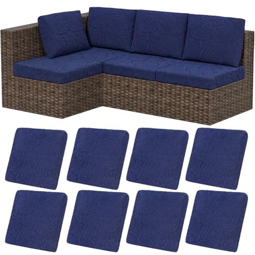 HEBE Stretch Patio Cushion Covers Set 8pcs,Waterproof Outdoor Couch Covers Replacement,Washable Reusable Seat Cushion Slipcovers for Patio Furniture Protector,Chair Cushion Cover - Image 1