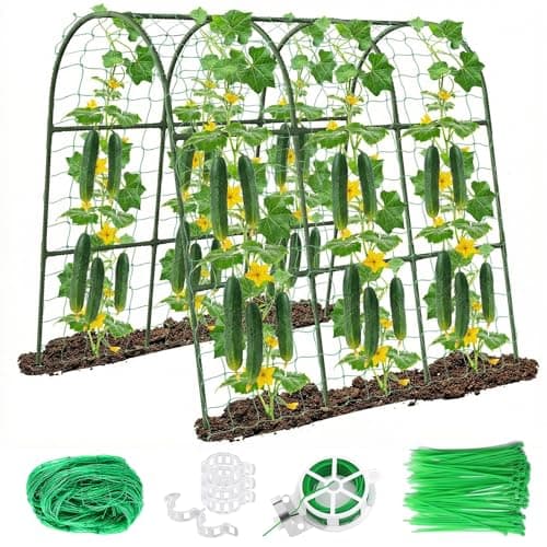 U-Shape Cucumber Trellis for Raised Bed - 47"x47"x22" Metal Garden Trellis with Net & Clips | Rust-Proof Plant Support for Cucumber, Tomato, Peas | Heavy-Duty Outdoor Climbing Plants Trellis