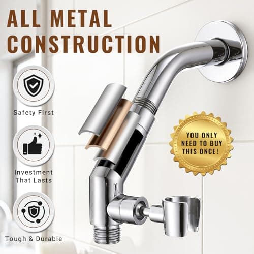 G-Promise All Metal Handheld Shower Head Holder with Extra-Wide Adjustable Angle Range, Solid Brass Shower Wand Bracket with Pivot Ball, Universal Bathroom Part Replacement (Chrome) - Thumbnail 2