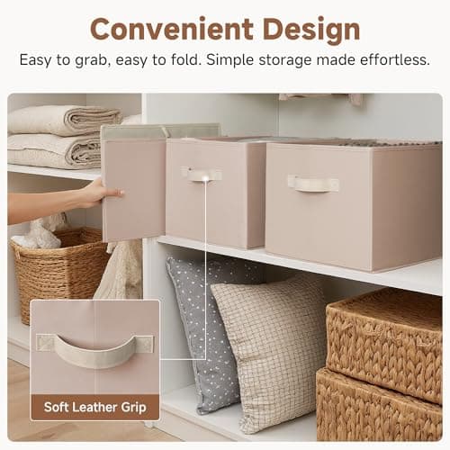 StorageWorks Storage Baskets for Shelves, Closet Organization and Storage Bins, Fabric Organizer Baskets for Clothes, Light Brown, 3-Pack, Extra Large - Thumbnail 6