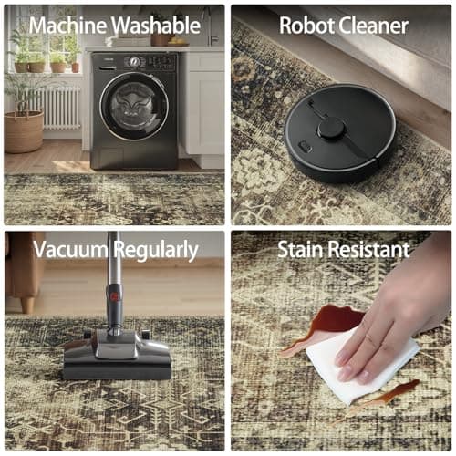 DCX Washable 6x9, Kid & Pet Friendly with Rubber Back Non Slip, Stain Resistant Vintage Rug for Living Room, Bedroom, Home Office, Soft Low Pile Large Farmhouse Distressed Carpet, Brown - Thumbnail 4