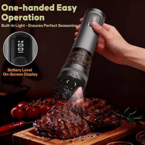 Electric Salt and Pepper Grinder Set - Rechargeable Salt Grinder with Led Power Display - Automatic Pepper Grinder with Storage Base - Pepper Mill with Light for Kitchen - Thumbnail 4