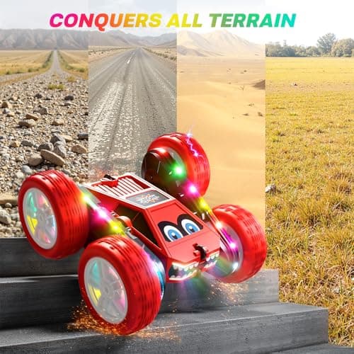 WayEee Remote Control Car, 360° Flips RC Stunt Car with LED Lights Strips, Type-C Charge Modular Battery, 2.4 GHZ Double Sided High Speed RC Cars for Boys Age 8-12 Girls 3+ Kids Toys Birthday Gifts - Thumbnail 5