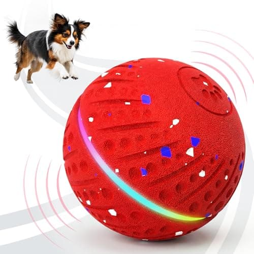 Smart Interactive Dog Toys for Small Medium Dogs, Automatic Moving Dog Toy Ball 3-Modes with Lights, Motion Activated Rolling & Rotating Bouncy Toy for Dogs to Keep Them Busy, E-TPU Material, Red