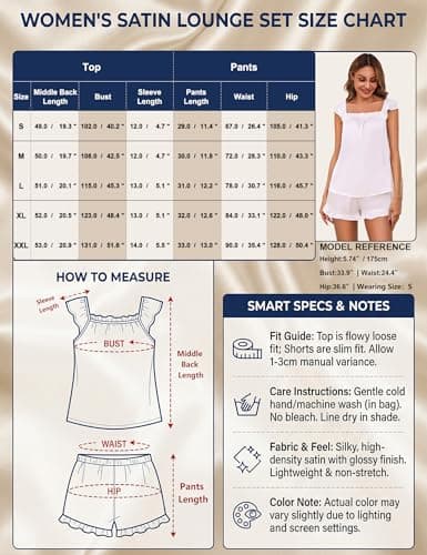 Frcdaunrs White Silk Pajamas for Women Set 2 Piece Satin Pajamas Sets With Ruffle Shorts Lounge Set Birde Loungewear S - Thumbnail 6