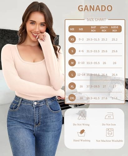 Ganado Long Sleeve Shirts for Women Scoop Neck Thermal Shirt Plain Basic Tops Fitted Layering Undershirts (Beige, XX-Large) - Thumbnail 6