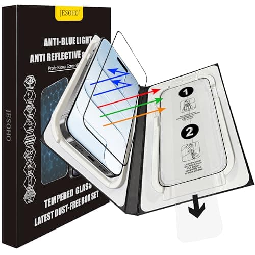 JESOHO Anti Glare Screen Protector for iPhone Air(6.5 inches) Blue Light Blocking, Anti-Reflective Military-Grade Shatterproof HD Tempered Glass with Easy Installation Tray,Touch Sensitive,9H,2 Pack - Image 1
