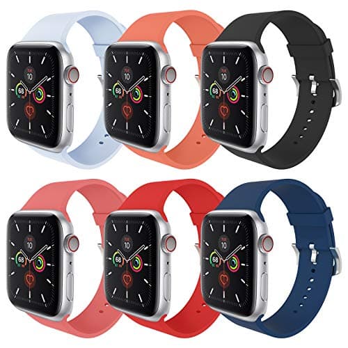 MITERV Compatible with Apple Watch Band 38mm 40mm 41mm 42mm 44mm 45mm 49mm Women Men Soft Silicone Sport Strap Replacement Wristbands with Classic Clasp for iWatch Series 8 7 6 5 4 3 2 1 SE 6Pack (for Apple Watch 42mm/44mm/45mm/49mm, Ocean Blue/Lilac/Orange/Black/Peach/Red) - Image 1