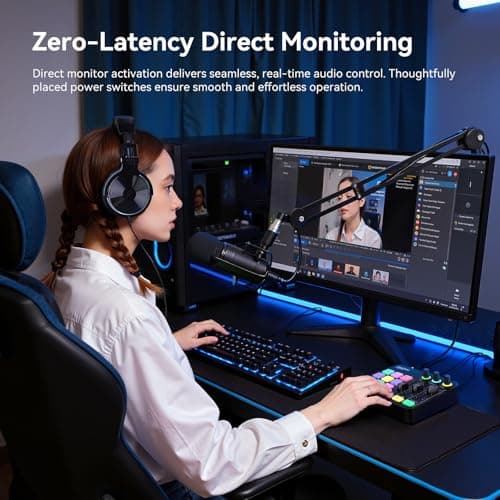 OneOdio Solocaster Gaming Audio Mixer - 5 Channel Interface with 48V Phantom Power, Bluetooth, RGB Lighting, 3.5mm/XLR/USB C, for Streaming/Podcast/Karaoke on PC, Mac, Mobile - Thumbnail 4