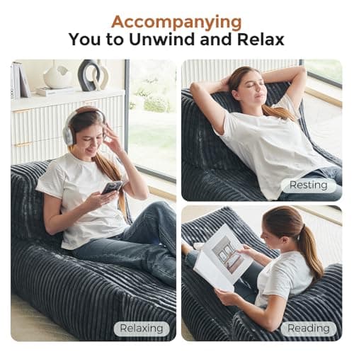 Ayovoch Bean Bag Chair for Adults, Giant Bean Bag Chair with Washable Cover, Comfy Corduroy Bean Bag Lounger with Ottoman, Memory Foam Filled Bean Bag Sofa for Living Room, Bedroom, Balcony, Gray - Thumbnail 6