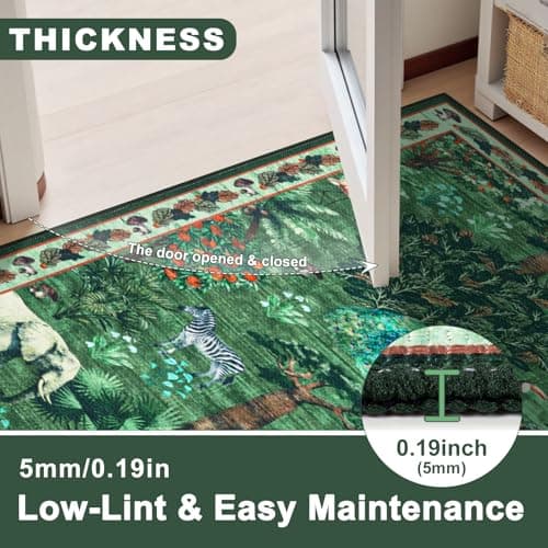 Yamaziot Hallway Runner Rug 2x6 – Jungle Animal Print Linen Rug with Non Slip Backing, Low Pile Washable Distressed Boho Carpet for Indoor Outdoor Rug, Kitchen, Bedroom, Entrance, Forest Green - Thumbnail 5