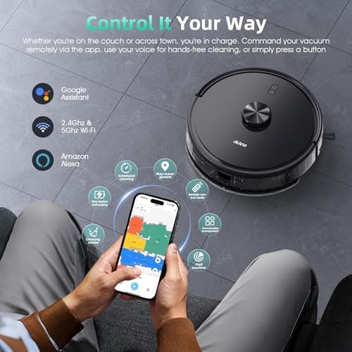 Livvi 2 in 1 Robot Vacuum and Mop Combo, 3500 Pa Suction, Laser Navigator with Smart Mapping,120 Min Runtime, App/Voice/Remote Control, Self-Charging for Pet Hair & Hard Floor - Thumbnail 2