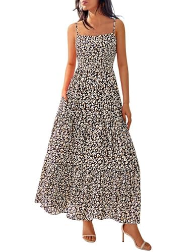 NOLLSOM Women's Summer Dress 2025 Casual Floral Boho Maxi Dresses Sleeveless Spaghetti Strap Long Beach Sun Dresses(Leopard Print,Large) - Image 1