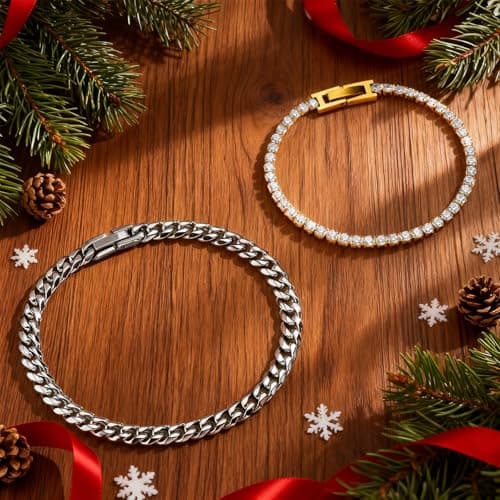 Valentines Day Gifts for Him | Matching Couple Cubic Zirconia Classic Tennis Bracelet | Cuban Chain Bracelets Gifts for Boyfriend Husband Soulmate Anniversary Girlfriend Valentine Gift for Him Her - Thumbnail 4