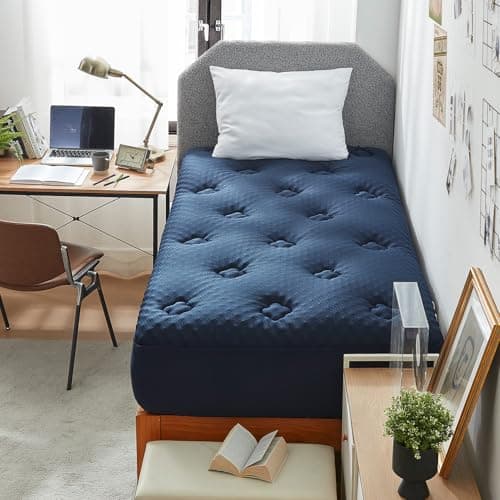 Hansleep Twin Mattress Pad Topper Memory Foam, Twin Foam Mattress Topper Viscose Derived from Bamboo, Twin Size Bed Mattress Pad Cover for Back Pain Relief, 39" x 75", Navy Blue - Image 1