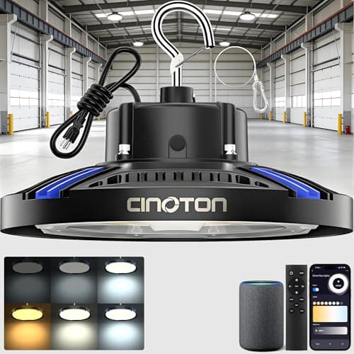 CINOTON Smart UFO LED High Bay Light 150W 21000lm, 2700K-6500K 1-100% Brightness Stepless Dimm Aluminum Shop Lights, ETL Listed Lighting for Garage Factory, APP/Alexa/Remote Control, 120-277V, 1 Pack - Image 1