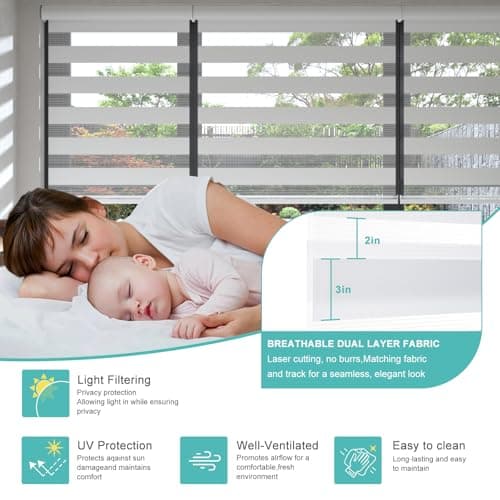 Changshade Cordless Zebra Blinds for Windows, Modern Dual Layer Zebra Blinds with Light Filtering & Privacy Control,Easy Install Zebra Blinds for Indoor Windows,（37" W×72" H,White） - Thumbnail 3