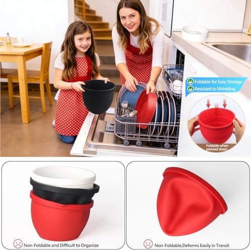 Foldable Silicone Liners for Kitchen Aid Tilt-Head 5 QT Mixer,Microwave Dishwasher Support-Safe Food Grade Silicone Bowl Insert,Scale Display Mixer Accessories for Effortless Baking（Red） - Thumbnail 4