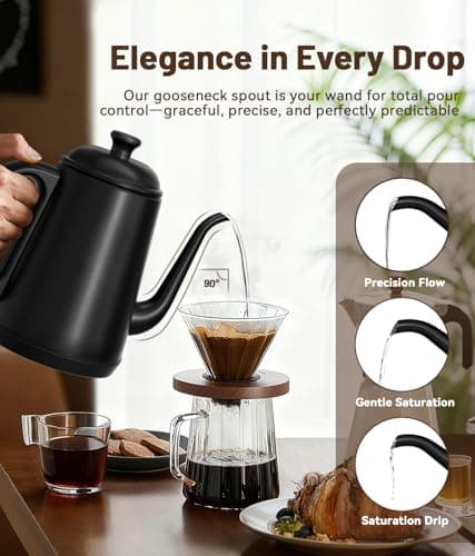 ELTRIKO Gooseneck Electric Kettle, 1L Water Boiler, Pour Over Coffee & Tea, 1000W Fast Heating, Stainless Steel, Auto Shut-Off & Boil-Dry Protection, BPA-Free (Black) - Thumbnail 2