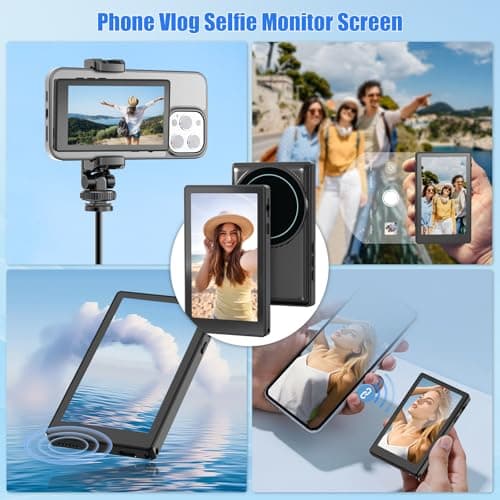 Magnetic Selfie Screen Monitor for Phone - Wireless Streaming Vlogging Camera Accessory with One-Click Zoom & Front/Back Camera Switch - for iPhone/Android Content Creators, TikTok/YouTube Vloggers - Thumbnail 2