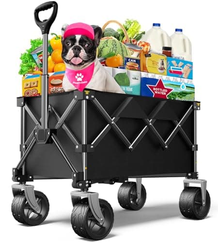 pikulLA Collapsible Folding Wagon Cart with Large Wheels & 150L Capacity | Heavy-Duty Foldable Utility Wagon for Groceries, Camping, Beach, Sports & Garden Use | Compact Storage, No-Tool Setup-Black - Image 1