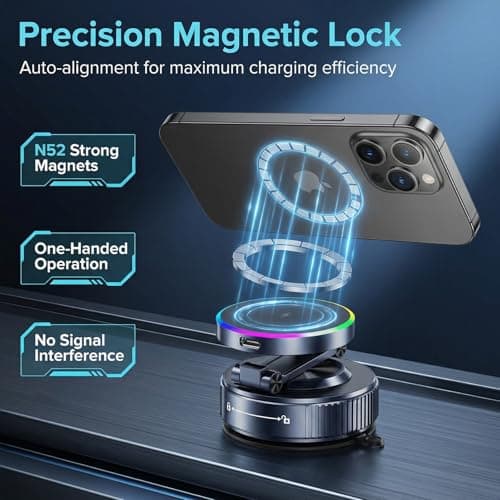 GEYUTHS 15W Vacuum Magnetic Wireless Car Charger Mount for iPhone - Thumbnail 3