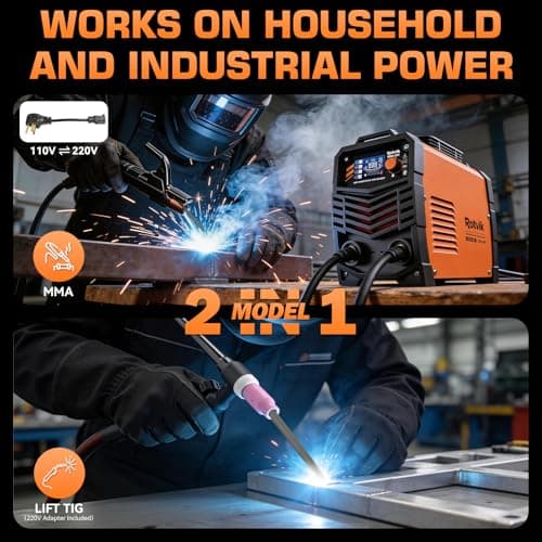 Rotvik 200Amp Stick Welder-Large LED Display, 110V/220V Dual Voltage Portable MMA Welder Machine with Hot Start, Arc force and Anti-Stick, Lift TIG Torch & 220V Adapter, 20PCS Rods Stick Welder - Thumbnail 2