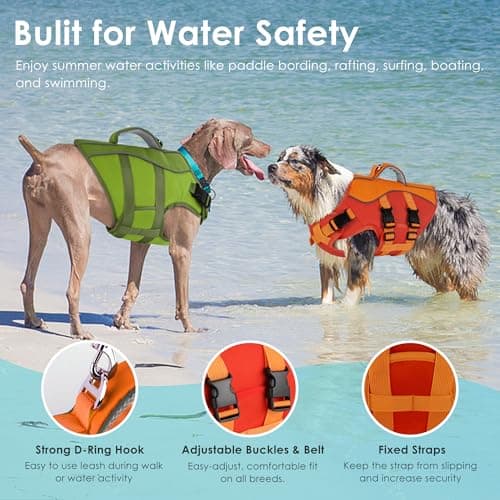 Dog Life Jacket, High Buoyancy Dog Life Vest with Handle for Swimming Boating, Adjustable Swimming Vest with Reflective Trim for Small Medium Large Dogs - Orange, XL - Thumbnail 3