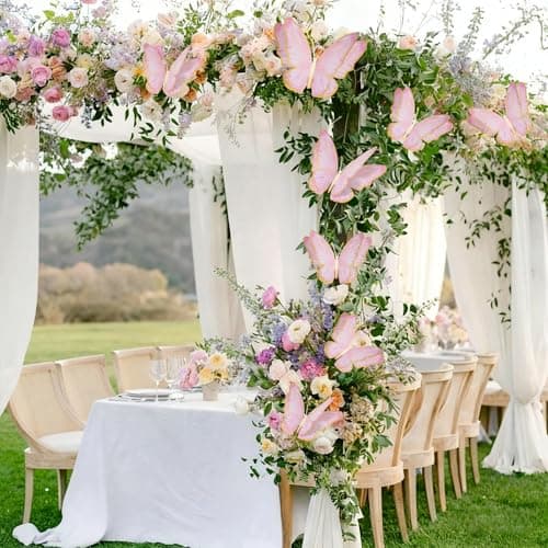 3D Butterfly Wall Decor - Gold Paper Butterflies Sticker for Balloon Arch Garland & Cake Topper - Removable Mural Decals for Baby Shower, Wedding, Nursery & Girls Room Decoration (Pink) - Thumbnail 2