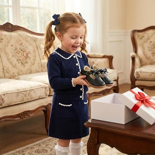 STQ Toddler Girls Dress Shoes Wide Toe Box Mary Jane Flats Ballet Wedding School Uniform Flower Ballerina Baby First Walking 6-12 12-18 Months Babies Casual with Zero Drop Black Toddler Size 7 - Thumbnail 3