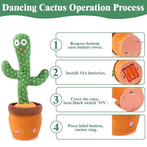 MIAODAM Dancing Cactus, Talking Cactus Baby Toy, Colorful Glowing Repeating Cactus Toy for Baby Toddler, Singing Cactus Toy 10 Pcs Songs Repeats What You Say for Baby Toy Gift Mimicking - Thumbnail 4