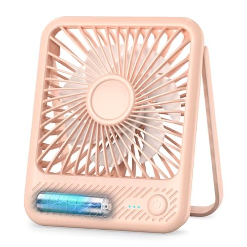 Koonie Desk Fan, Ultra Quiet 2.5-11h Battery Operated Small USB Fan with Strong Wind, 180° Tilt Folding and 3 Speeds Adjustable, Battery Powered Mini Personal Fan for Office Bedroom Desktop Pink - Image 1