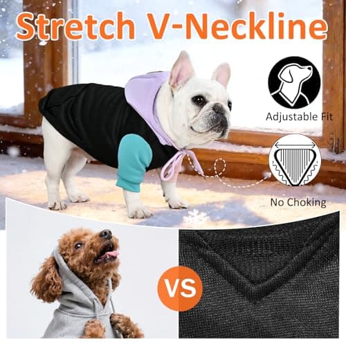 2 Pack Fleece Lined Dog Hoodie for Small Medium Large Dogs, Soft Warm Dog Sweater Jackets Winter Fall Pet Hooded Clothes Custume Dogs Sweatshirt with Leash Hole and Pocket, Black and Navy Blue, S - Thumbnail 4