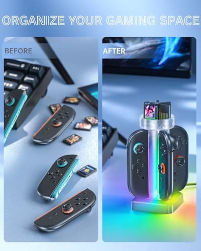 RunSnail Charging Dock for Nintendo Switch 2, Magnetic Fast Charger for 4 JoyCons with RGB Lighting, All-in-One Charging Station with 6 Game Card Storage Slots - Thumbnail 5
