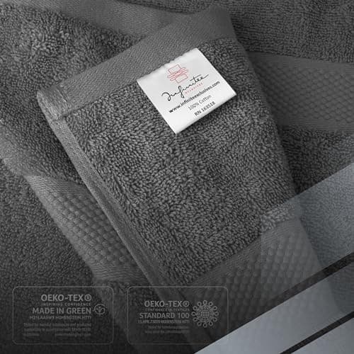 Infinitee Xclusives Luxury 100% Cotton Towel Set – 8 Piece Bathroom Towel Set (2 Bath Towels, 2 Hand Towels, 4 Washcloths) – Soft & Absorbent Towels for Bathroom (Shadow Grey) - Thumbnail 5