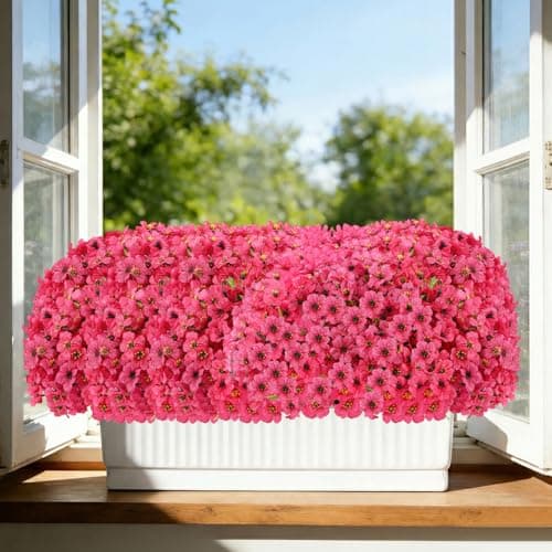 Powbrace 22 Bundles Artificial Flowers Outdoor, Faux Flowers UV Resistant with Plastic Plants, Faux Silk Flowers for Outdoors Outside Front Porch Hanging Planter Window Box Garden Decoration(Rose Red) - Thumbnail 5